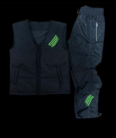 FYC Black Sleeveless Padded Jacket with Track Bottoms