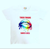 FYC WHITE AND BLACK THICK THIGHS SAVES LIVES T-SHIRT