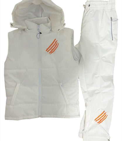 FYC White Hoodie Sleeveless Padded Jacket with Track Bottoms IN WHITE, GREY, Khaki Green, BLACK AND NAVY BLUE