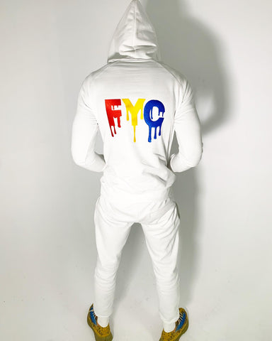 FYC WHITE HOODIE - RED Logo