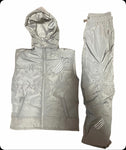 FYC White Hoodie Sleeveless Padded Jacket with Track Bottoms IN WHITE, GREY, Khaki Green, BLACK AND NAVY BLUE